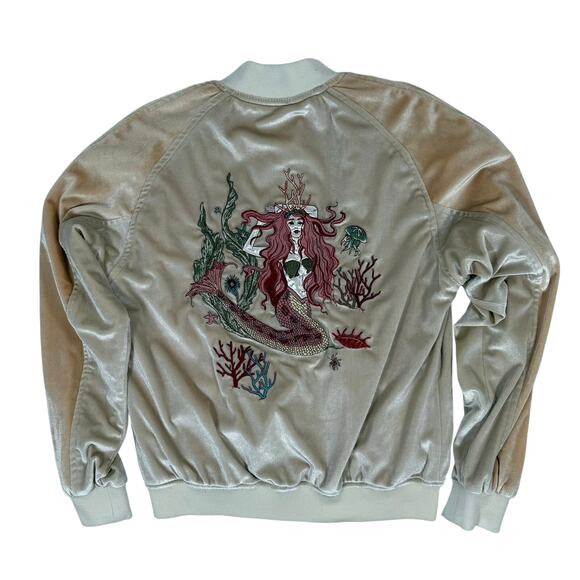 Silence + Noise Mermaid Embroidered Velour Bomber Jacket Women’s M - Picture 1 of 9